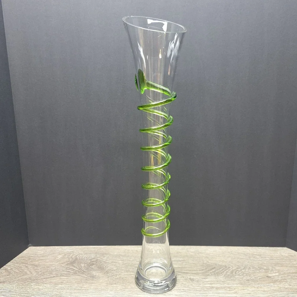 Tall Clear/Green Swirl Vase (19.75